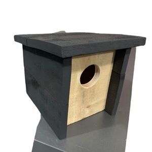 Birdhouse outdoor decor accent bird gift hand crafted gray wooden home garden